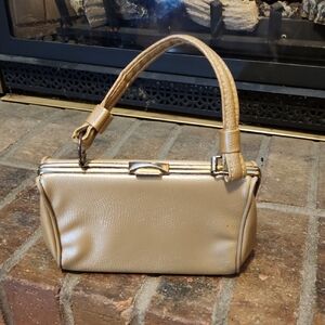 Vintage Goldish Beige Mini Purse Clasp Closure 1950's Era Faux Reptile Look